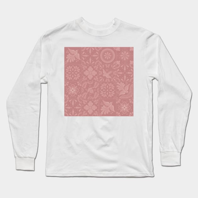Mexican Elegant Pink Talavera Tile Pattern by Akbaly Long Sleeve T-Shirt by Akbaly